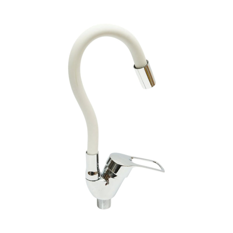 Miscelatore per lavello cucina con canna flessibile, monocomando, finitura cromo lucido e bianco, flessibili inclusi Breckner Germany