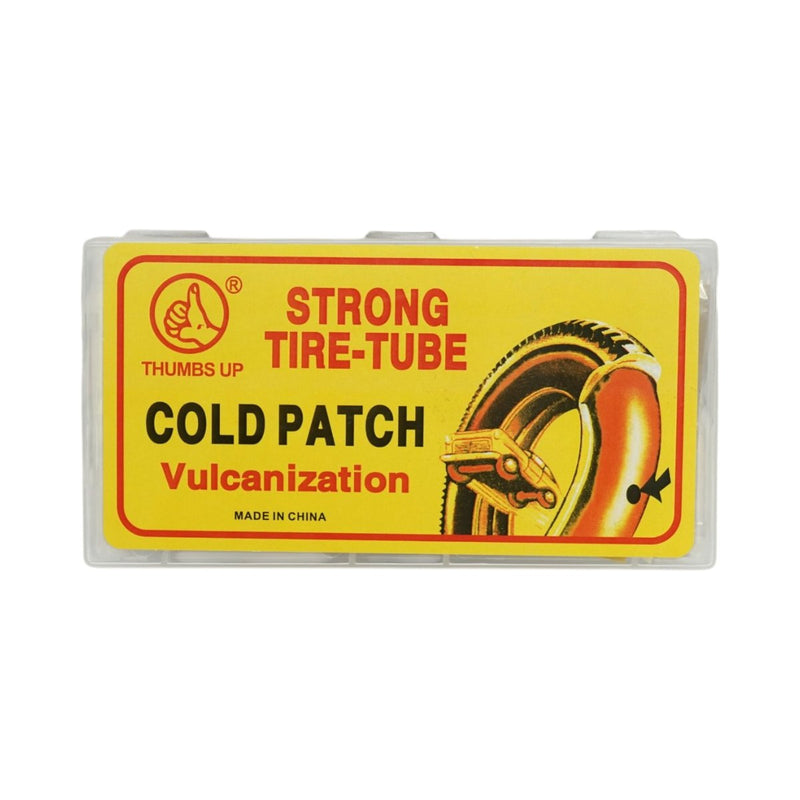 Set di 24 toppe per la vulcanizzazione di pneumatici e camere d'aria (24x35 mm, 25 mm, 32x50 mm) + 1 tubetto di adesivo (20 ml)