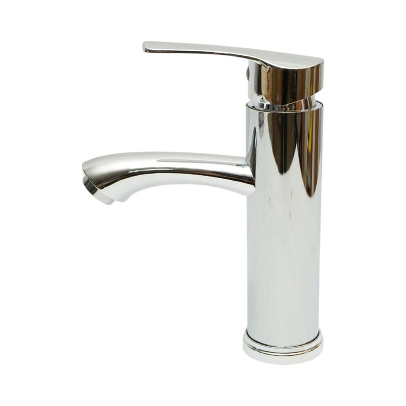 Miscelatore alto e rotondo per lavabo, monocomando, finitura cromata lucida, acciaio inossidabile, flessibili inclusi