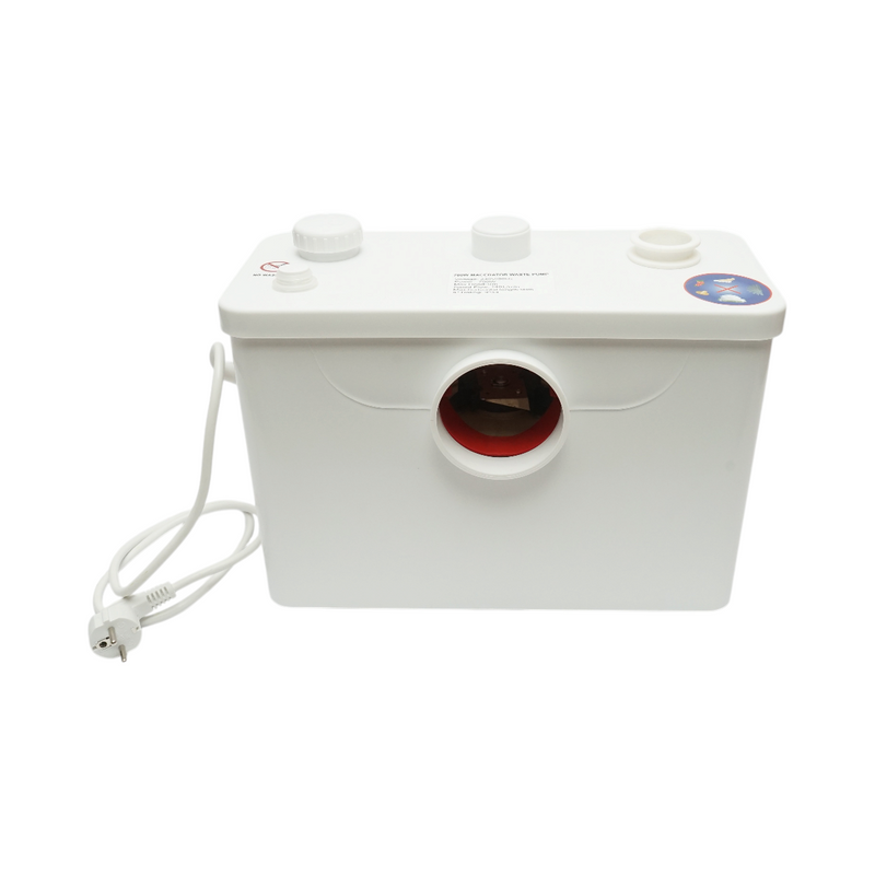 Pompa trituratrice per acque reflue da 700 W, 220 V; portata 8.400 l/h; prevalenza 9 m; portata orizzontale 90 m; grado di protezione IP44.