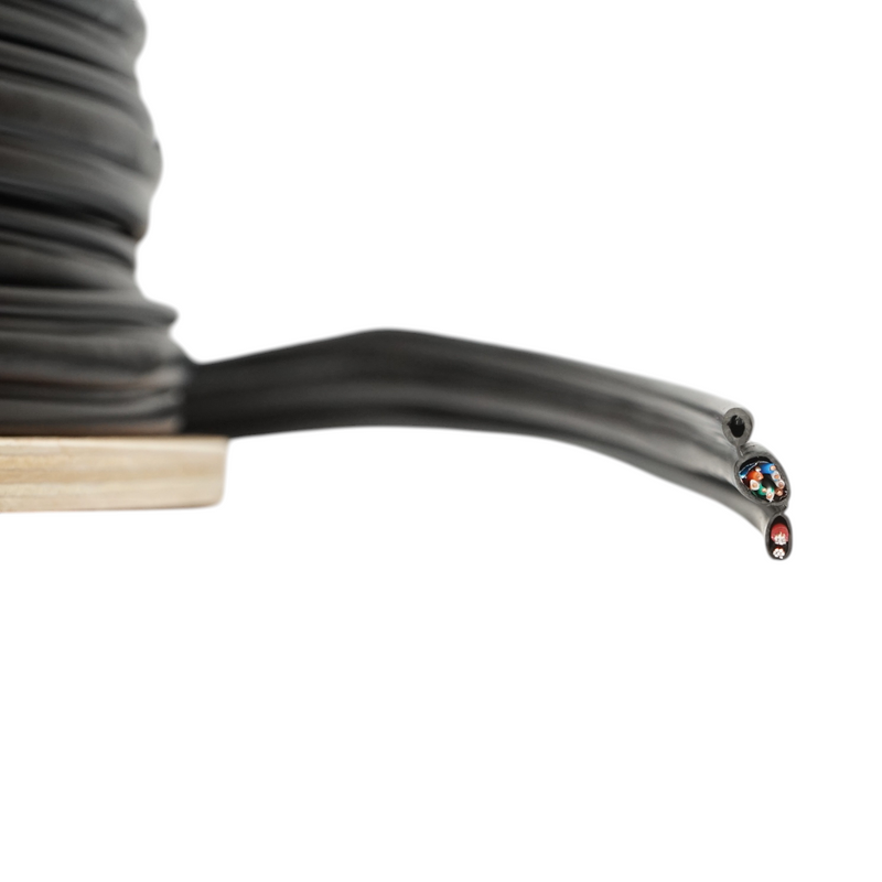 Cavo FTP CAT5e Siamese 8x0,51 rame + 2x0,75mm CCA alimentazione con cavo portante da 1,16mm per esterni autoportante 305m/rotolo