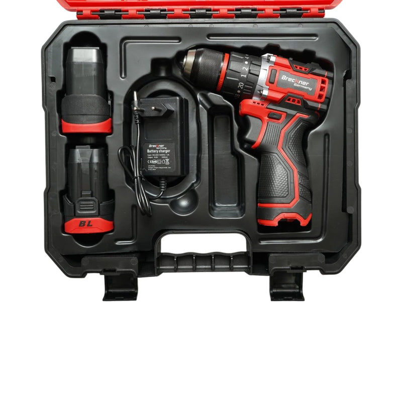 Trapano avvitatore a percussione a batteria da 320 W, due batterie agli ioni di litio da 16,8 V e 1,5 Ah, LED, motore brushless, 50 Nm, mandrino da 10 mm, 0-500/1500 giri/min Breckner Germany