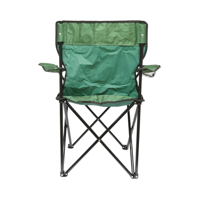 Sedia da campeggio pieghevole verde con portabicchieri, borsa per il trasporto e struttura in metallo (50x80x80 cm)