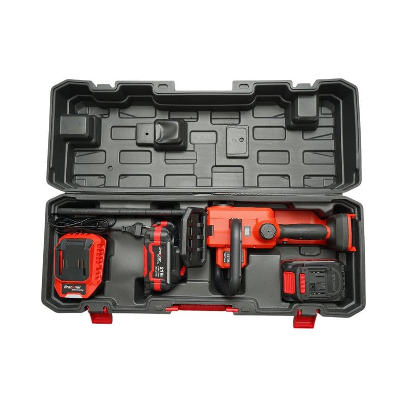 Mini motosega elettrica da 800 W con due batterie agli ioni di litio da 21 V e 4 Ah, motore brushless, barra da 12 pollici (300 mm), capacità di taglio di 260 mm e display digitale a LED. Breckner Germany