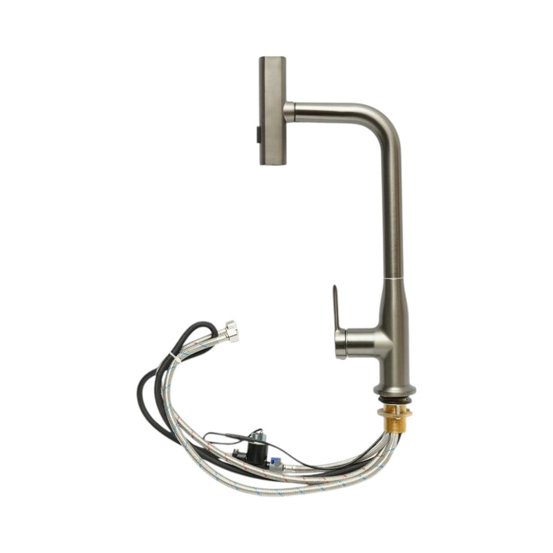 Rubinetto per lavello cucina con doccetta estraibile a effetto cascata, 2 modalità di flusso, display digitale della temperatura, bocca girevole a 360°, comando monocomando, finitura grigio grafite satinato, acciaio inox, tubi flessibili inclusi.