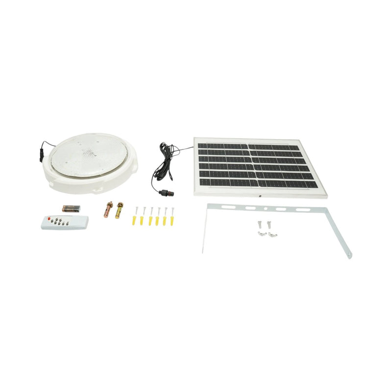 Plafoniera solare a LED da 200 W, 6500 K, con pannello solare da 12 W, batteria LiFePO4 da 5400 mAh, sensore di movimento e telecomando (IP65) Breckner Germany