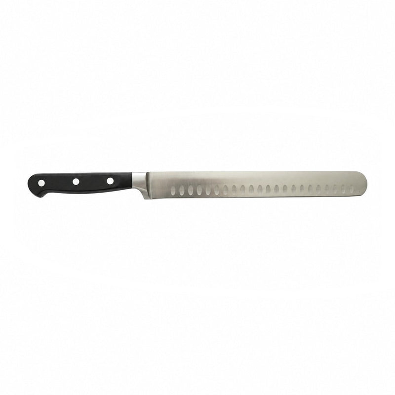 Coltello professionale per affettare da 25 cm, lama in acciaio 5Cr15MoV con filo alveolato, manico in ABS nero. Breckner Germany