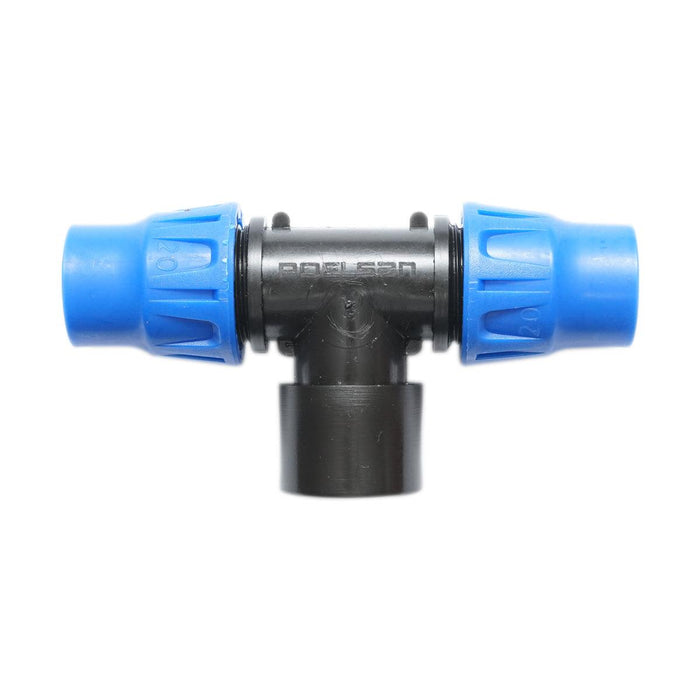 Giunto a ''T'' per Sistema di irrigazione a Goccia PN6-20mm X 1/2" X 20mm. Giunto a Compressione per nastro irrigazione a Goccia