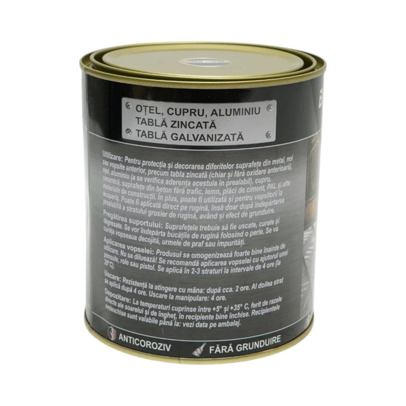 Smalto anticorrosivo 3 in 1 nero opaco per metallo, 750 g, applicabile direttamente sulla ruggine, a base d'acqua. Breckner Germany