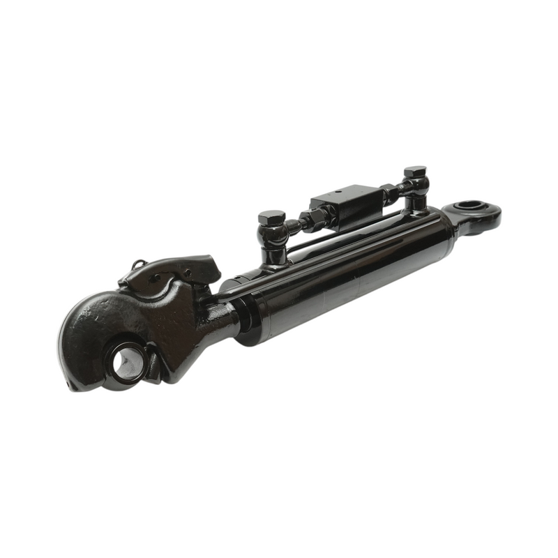 Tirante centrale idraulico regolabile 500–670 mm, categoria 2-2, attacco rapido, corsa 175 mm, stelo da 35 mm, attacco (snodo) Ø 25,4 mm.
