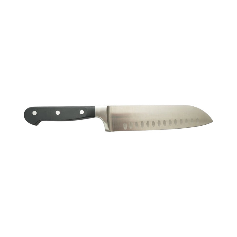 Coltello Santoku professionale da 18 cm, lama in acciaio 5Cr15MoV con filo alveolato, manico in ABS nero. Breckner Germany