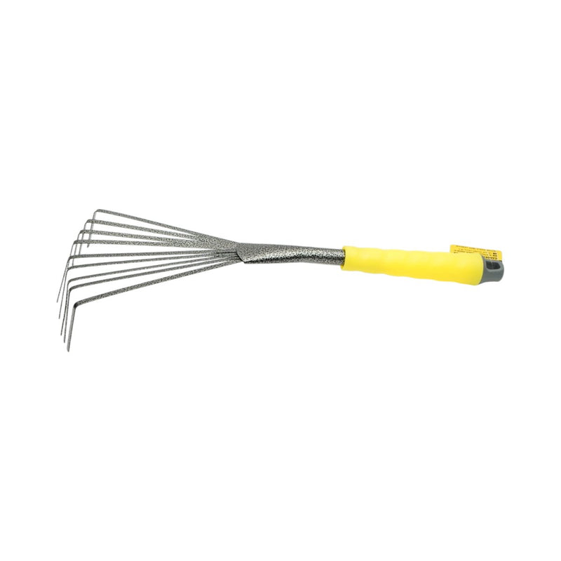 Rastrello a ventaglio da giardino Crownman 145x350 mm con 9 denti flessibili in acciaio al carbonio e impugnatura ergonomica in PP.