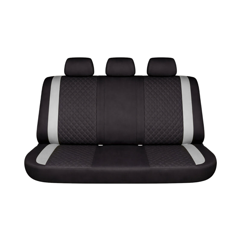 Set coprisedili auto universali Diamond nero-grigio, pelle ecologica trapuntata 9 pezzi