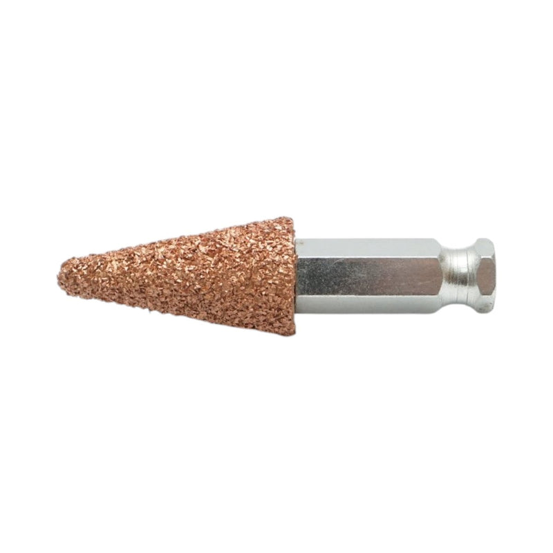 Pietra abrasiva conica per la rettifica degli pneumatici, 19 × 40 mm, grana K36, gambo esagonale da 3/8 di pollice.