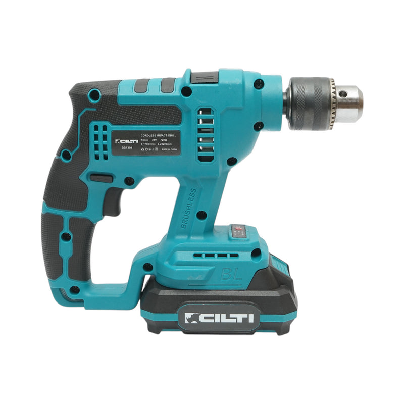 Trapano a percussione da 720 W con 2 batterie al litio 21 V/2 Ah, velocità 1700 giri/min