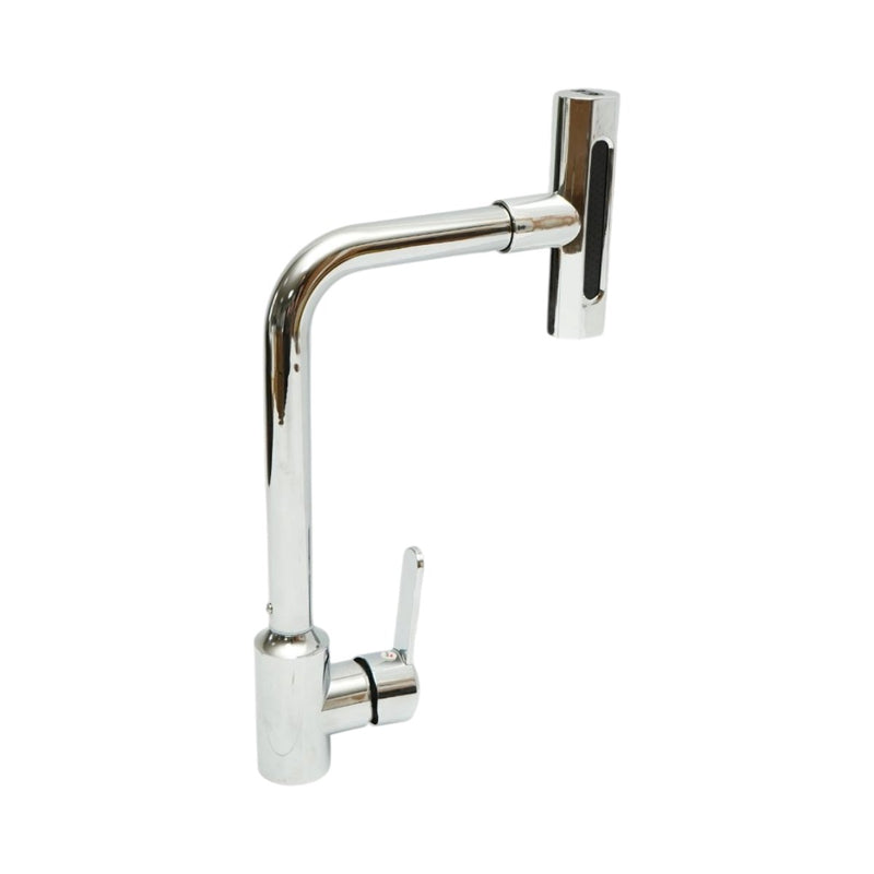 Rubinetto per lavello cucina con getto a cascata, 4 modalità di flusso, bocca girevole a 360°, comando monocomando, finitura cromata lucida, lega di zinco, tubi flessibili inclusi.