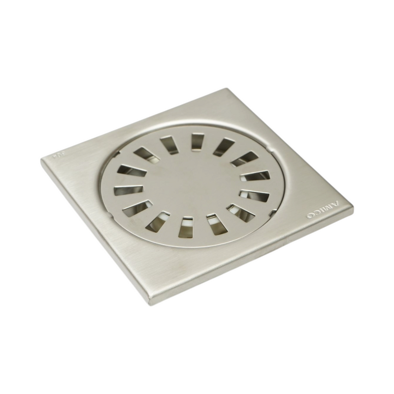Scarico a pavimento quadrato con griglia, argento satinato, acciaio inox, 100x100 mm