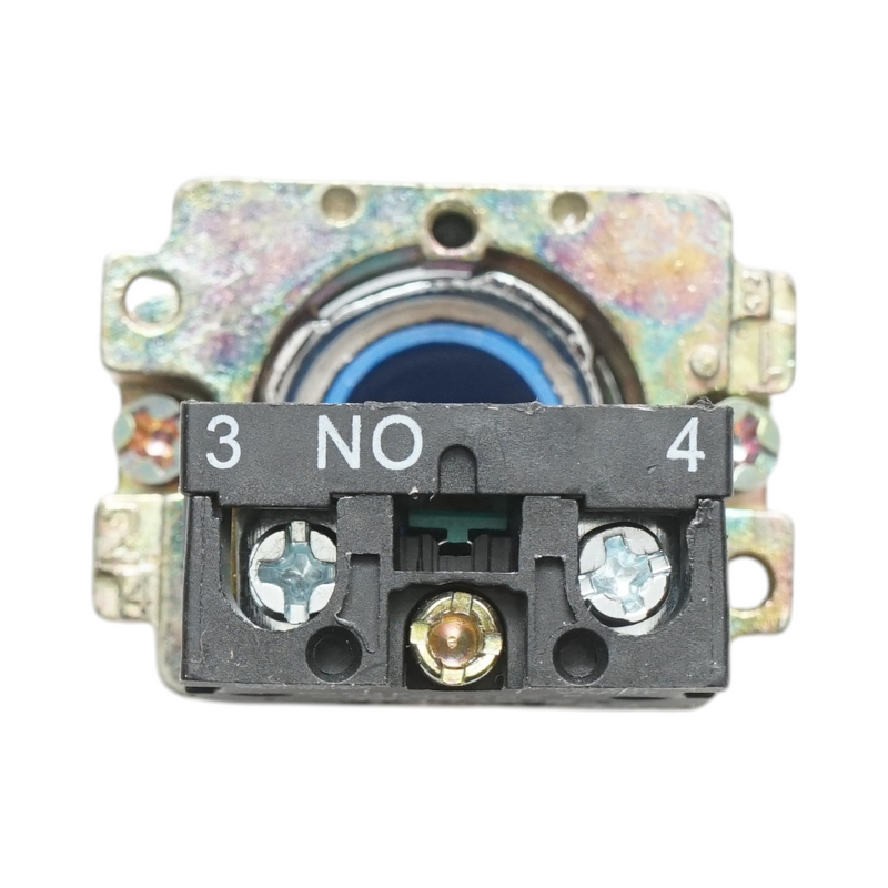 Pulsante in metallo blu con ritorno 1NO, 400V/10A, LAY5 Breckner Germany