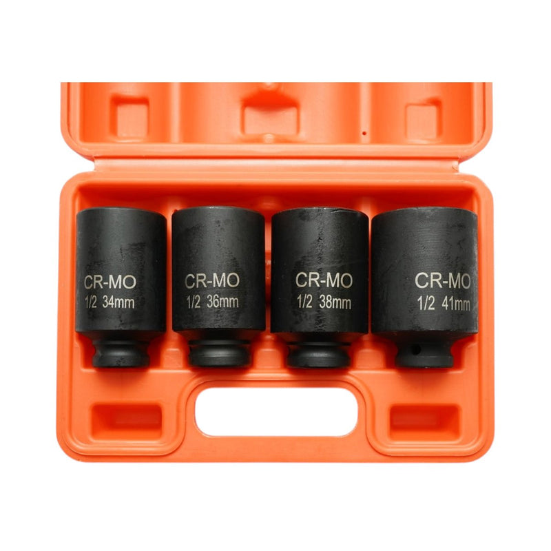 Set di 4 bussole a impatto a profilo profondo (34 mm, 36 mm, 38 mm, 41 mm), attacco da 1/2", Cr-Mo Breckner Germany
