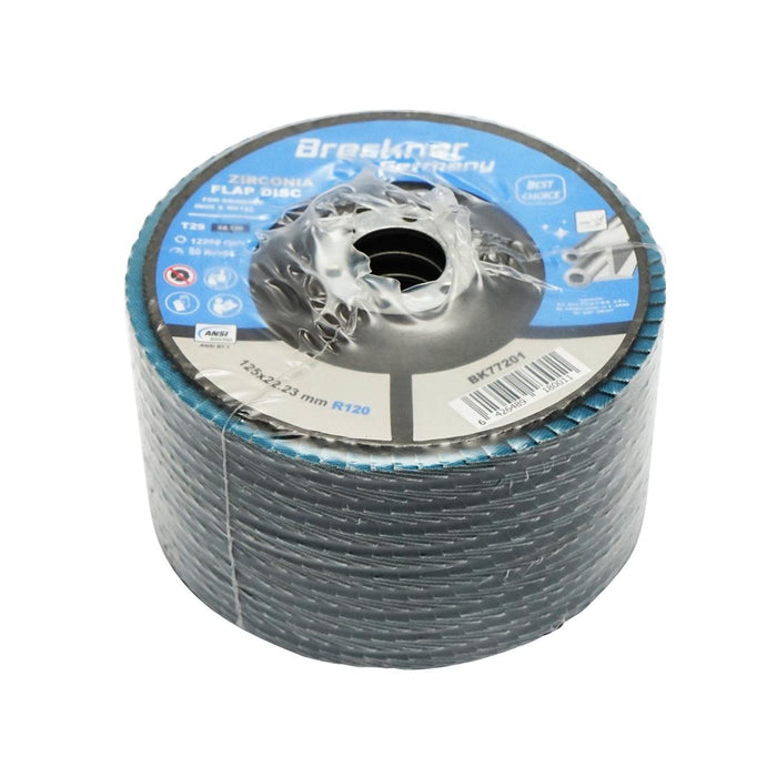 Dischi Lamellari Zirconio 125mm P120 per Acciaio INOX Metallo, Dischi Abrasivi, Disco Lamellare Breckner Germany