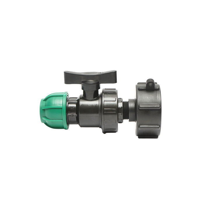 Rubinetto, connettore per serbatoio IBC con filettatura interna da 60 mm.