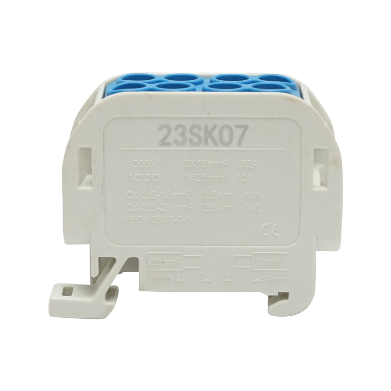 Morsetto di distribuzione, 1P, isolamento blu, 25 mm², 380 V CA