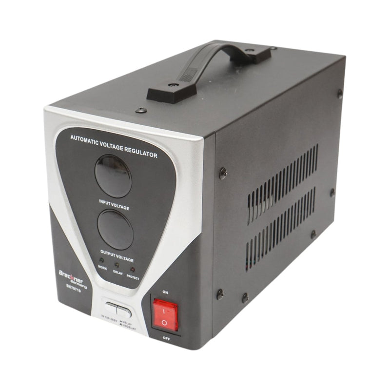 Stabilizzatore di tensione automatico a relè monofase da 1000 VA, 800 W, 100-260 V; 1 presa Schuko da 230 V; display LCD Breckner Germany