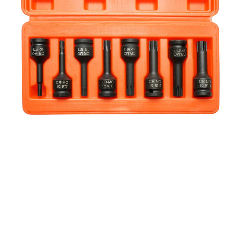 Set di 8 bussole Ribe Bit (RT7–RT18), attacco da 1/2", in acciaio Cr-Mo Breckner Germany