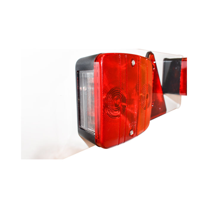 Gancio di traino 1220 mm, 2 lampade, 1 fendinebbia, 2 triangoli riflettenti, cavo da 6 m e presa da 12 V a 7 pin
