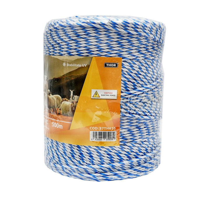 Filo per recinto elettrico, Lunghezza 500 mt, Ø 3mm. 3x0.2mm. SS, 7,8 Ohm/m, Colore Bianco/Blu, Recinzioni Elettriche Thor