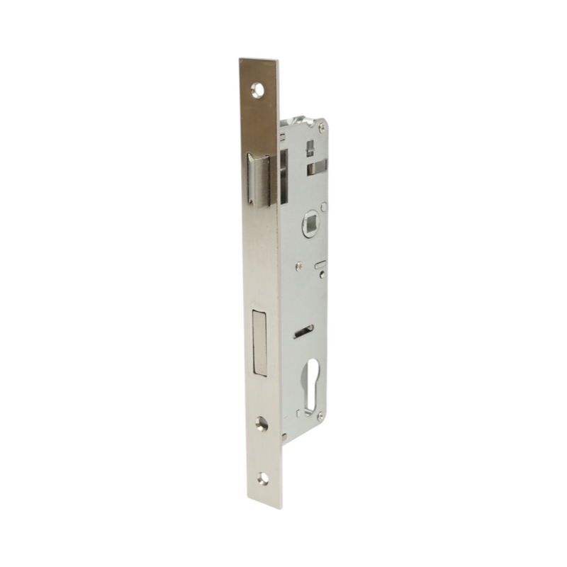Serratura da infilare con scrocco, scatola 48x174 mm, frontale 23x240 mm, finitura nichel satinato, viti incluse