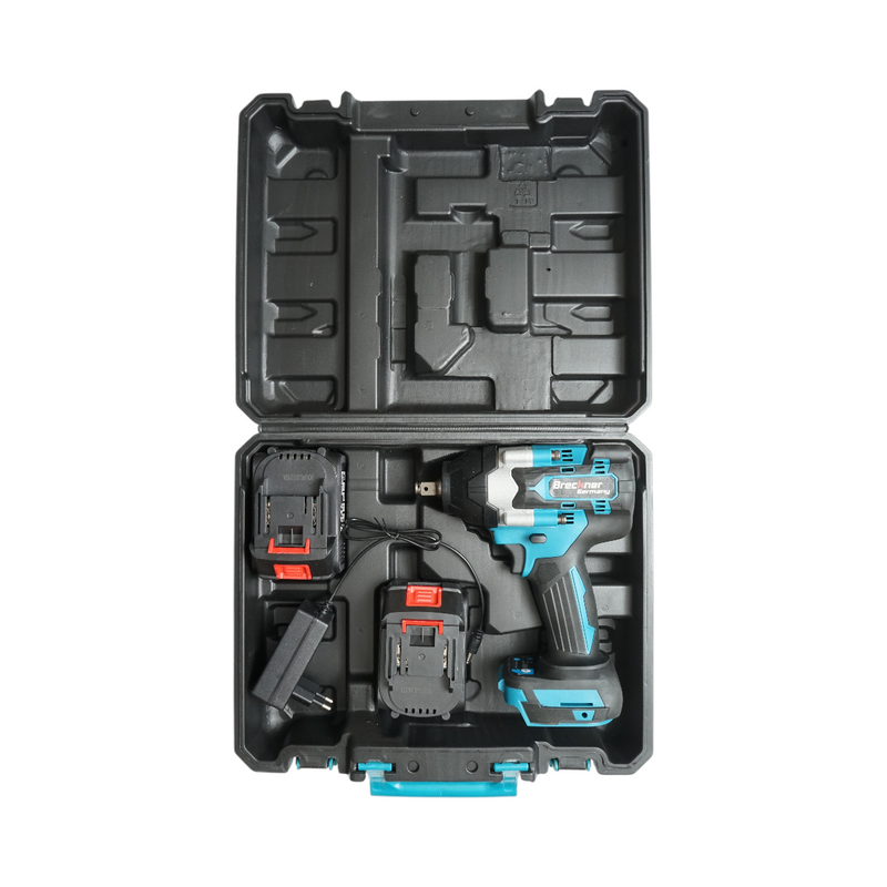 Avvitatore a impulsi da 1/2", due batterie agli ioni di litio da 21 V e 3 Ah, LED, coppia di 800 Nm, motore brushless Breckner Germany