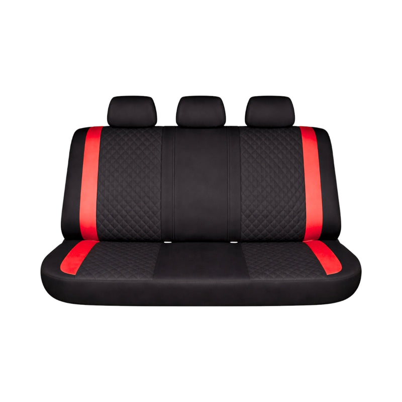 Set coprisedili auto universali Diamond nero-rosso, pelle ecologica trapuntata 9 pezzi