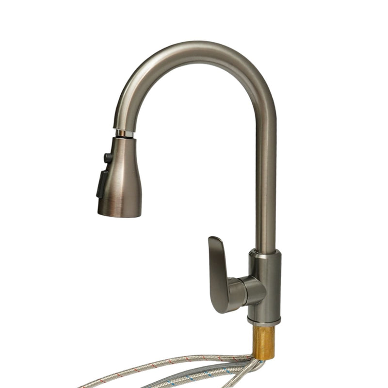 Rubinetto premium in rame per lavello da cucina con doccetta estraibile a 3 funzioni, monocomando, finitura grigio grafite satinato, flessibili inclusi