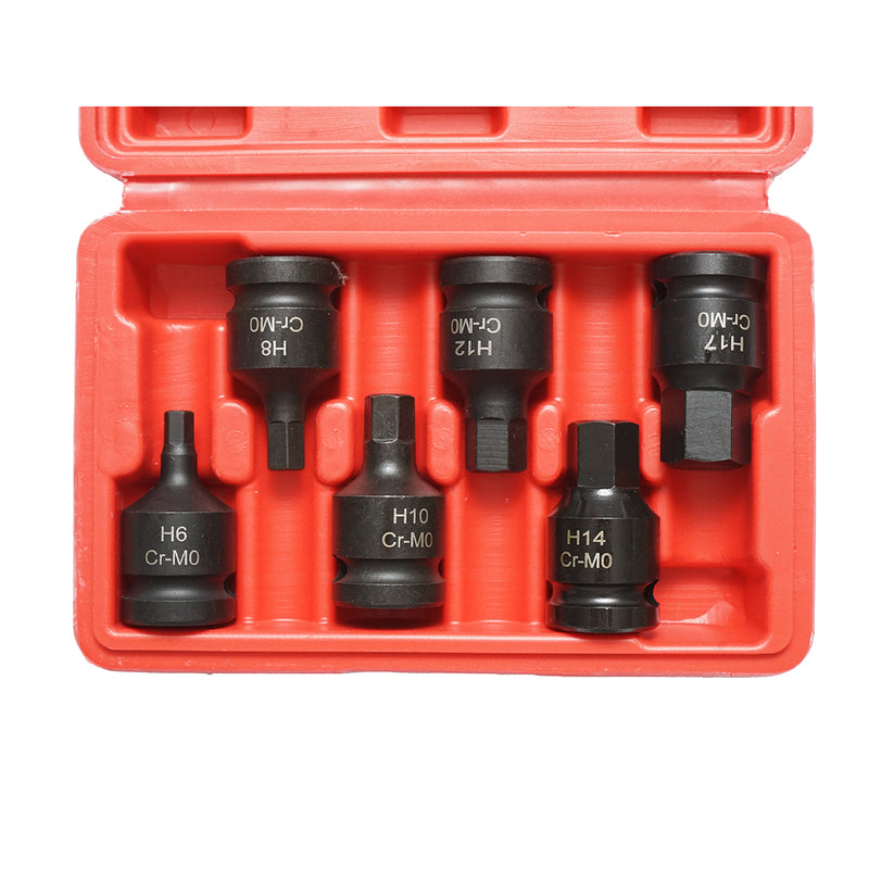 Set di chiavi a bussola esagonali a percussione H6-H17, quadrate da 1/2 pollice Cr-Mo 6 pezzi