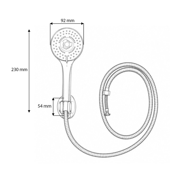 Set doccetta con flessibile zincato da 1,5 m, supporto a parete, 5 funzioni, finitura cromo lucido, materiale plastico, 92x230 mm