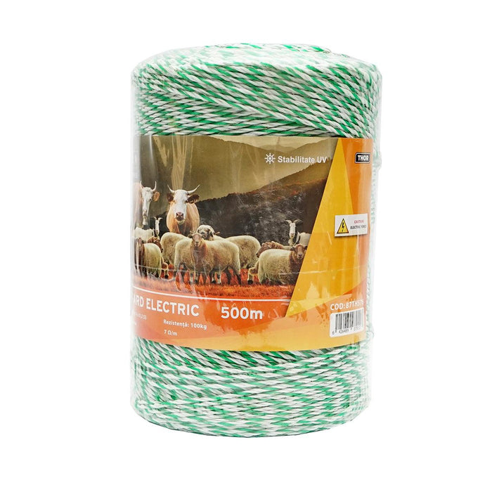 Filo per recinto elettrico, Lunghezza 500 mt, Ø2.5mm. 4x0.2mm SS, 7 Ohm/m , colore bianco/verde, recinzioni elettriche Thor