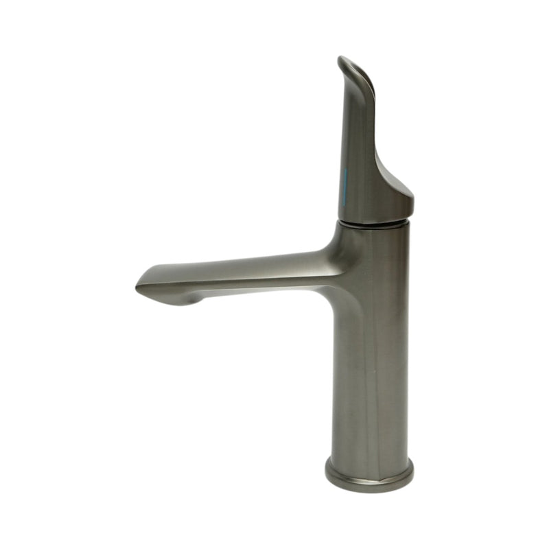 Miscelatore alto per lavabo da bagno, monocomando, finitura grigio grafite satinato, acciaio inox, flessibili inclusi