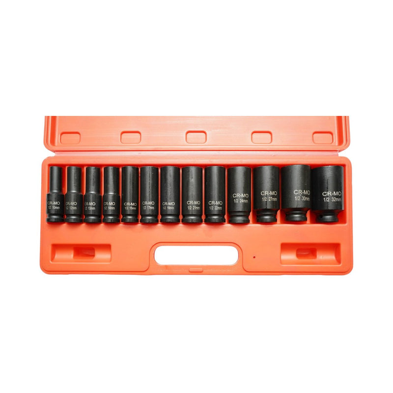 Set di 13 bussole a impatto lunghe, 10–32 mm, attacco 1/2", Cr-Mo Breckner Germany