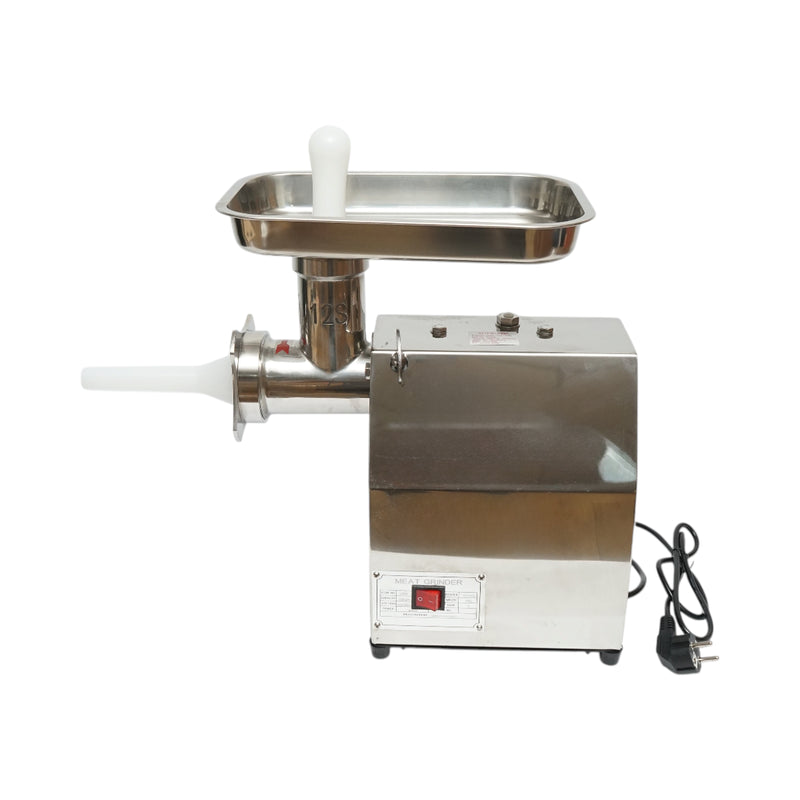 Tritacarne elettrico in acciaio inox 1600W, 220V, capacità 150 kg/h, adattatore per salsicce, 1 piastra e 1 coltello inclusi – 380 × 210 × 415 mm