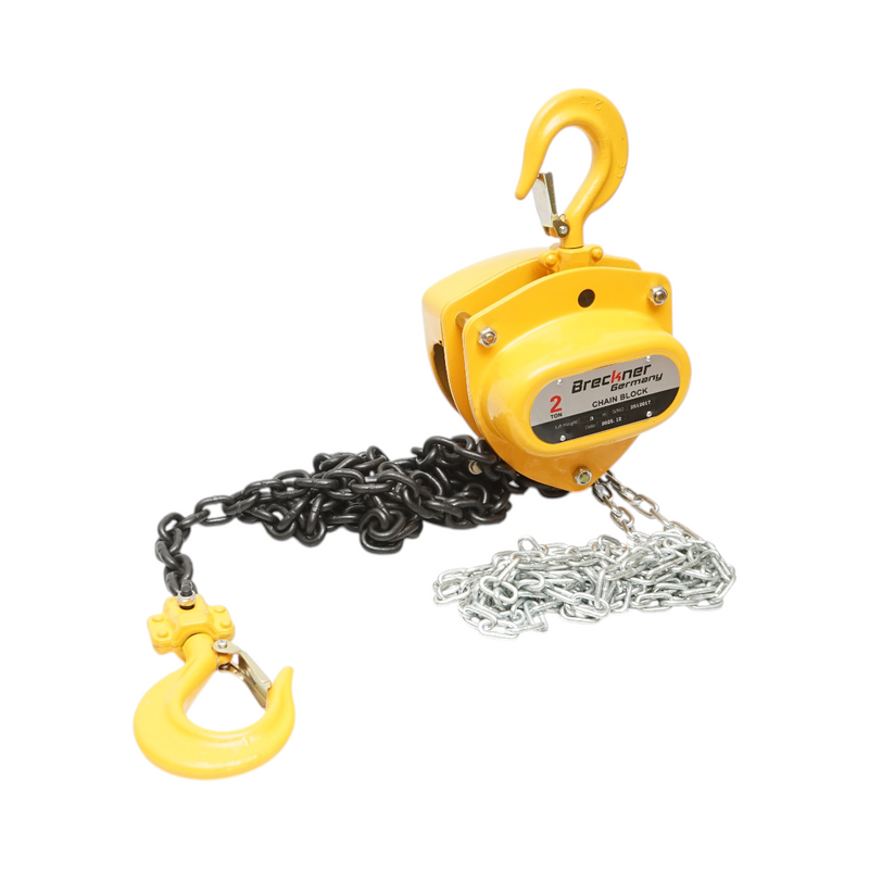 Paranco manuale a catena da 3 m, portata massima 2000 kg, gancio di sicurezza da 2 t Breckner Germany