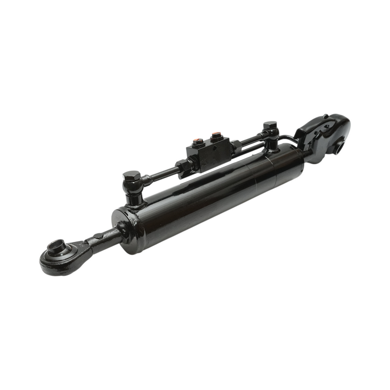 Tirante centrale idraulico regolabile 610–1000 mm, categoria 2-1, con attacco rapido da 25,4 mm, corsa 390 mm, perno da 19 mm, stelo da 35 mm.