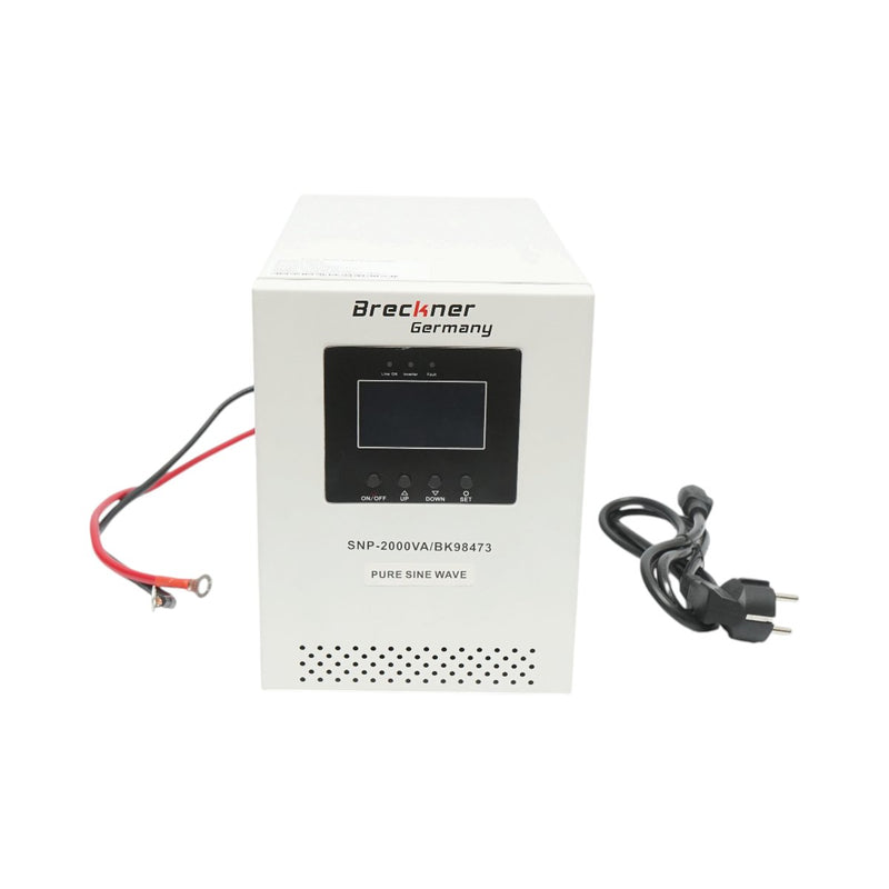 UPS/Inverter da 1500W/2000VA per impianti di riscaldamento, onda sinusoidale pura (24V/230V), 1 presa Schuko, display LCD, AVR Breckner Germany