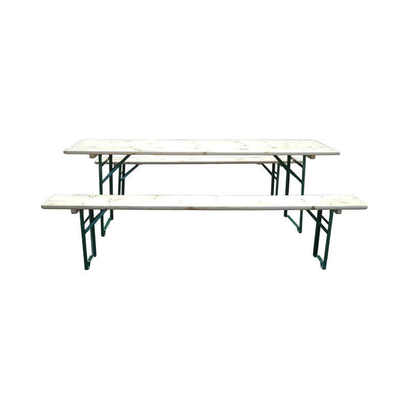 Set birreria con tavolo e 2 panche pieghevoli in legno massello per giardino, terrazza, eventi 2200x700x770mm