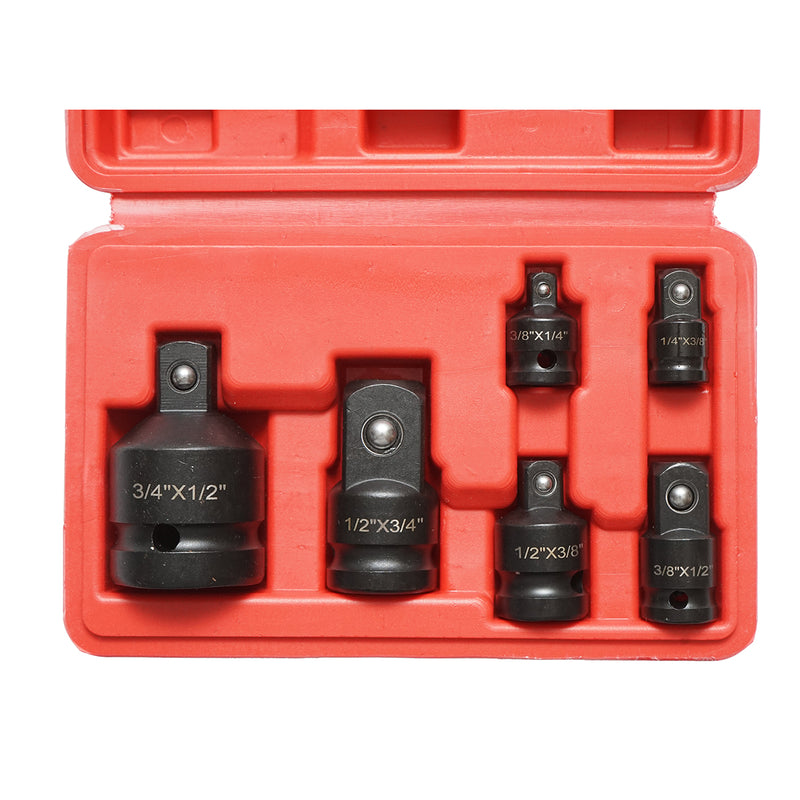 Set da 6 pezzi di adattatori per bussole a impulsi per cricchetti, con attacchi quadri da 1/4", 3/8", 1/2" e 3/4".