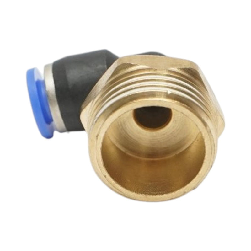 Raccordo a gomito a innesto rapido in plastica da 6 mm con filetto maschio in ottone da 1/2"