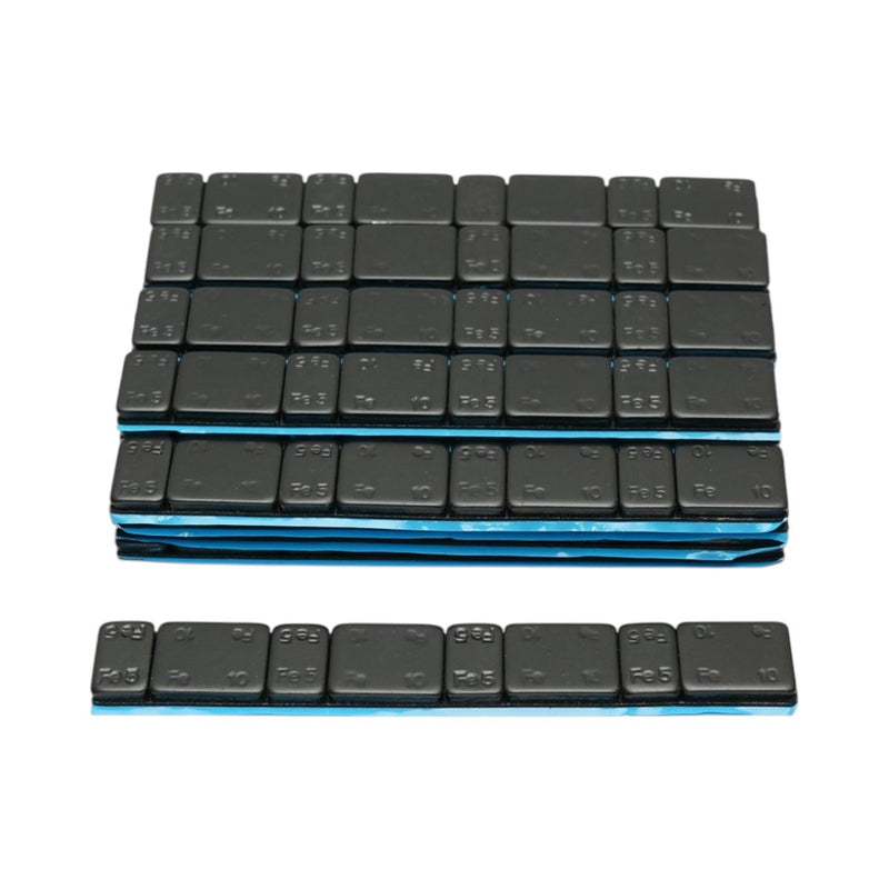 Pesi adesivi neri per equilibratura ruote (Fe), 60 g (4 x 5 g + 4 x 10 g), 100 strisce/scatola