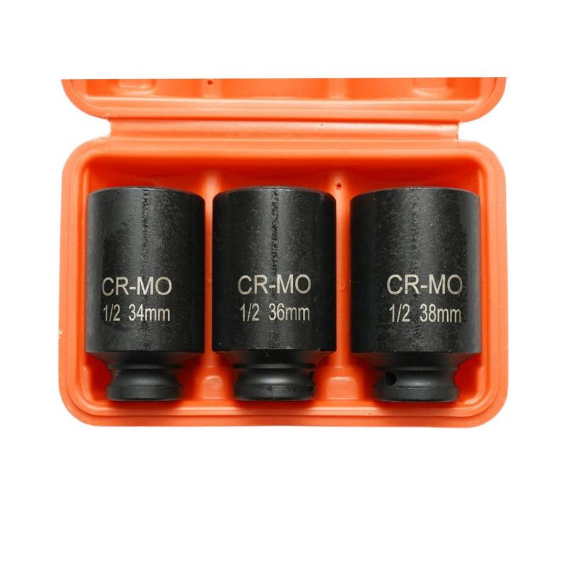 Set di 3 bussole a impatto lunghe con attacco da 1/2" (34 mm, 36 mm, 38 mm) – Cr-Mo Breckner Germany