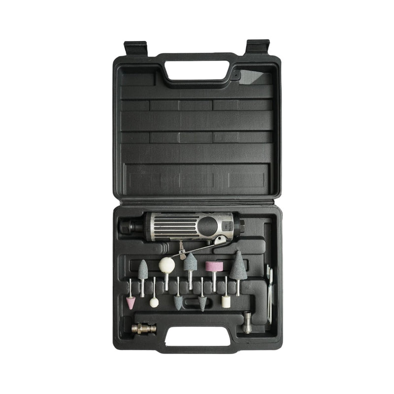 Kit smerigliatrice pneumatica diritta tipo biax, 22.000 giri/min, pinze da 3 mm e 6 mm, pressione di esercizio 6,3 bar, 16 pezzi. Breckner Germany