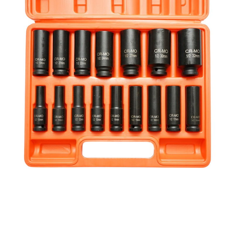 Set di 16 bussole a impatto lunghe, 10–32 mm, attacco 1/2", Cr-Mo Breckner Germany